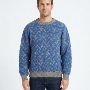 Men's Blue and Gray Patterned Sweater